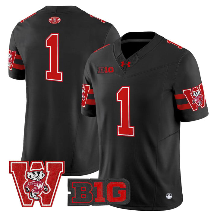 Team Jersey #1 Wisconsin Badgers Throwback Stitched Black by My Store NCAA Football Jerseys