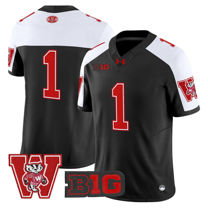 Team Jersey #1 Wisconsin Badgers Throwback Stitched Black Alter by My Store NCAA Football Jerseys