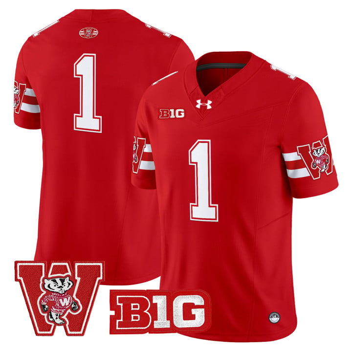 Team Jersey #1 Wisconsin Badgers Throwback Stitched Red by My Store NCAA Football Jerseys