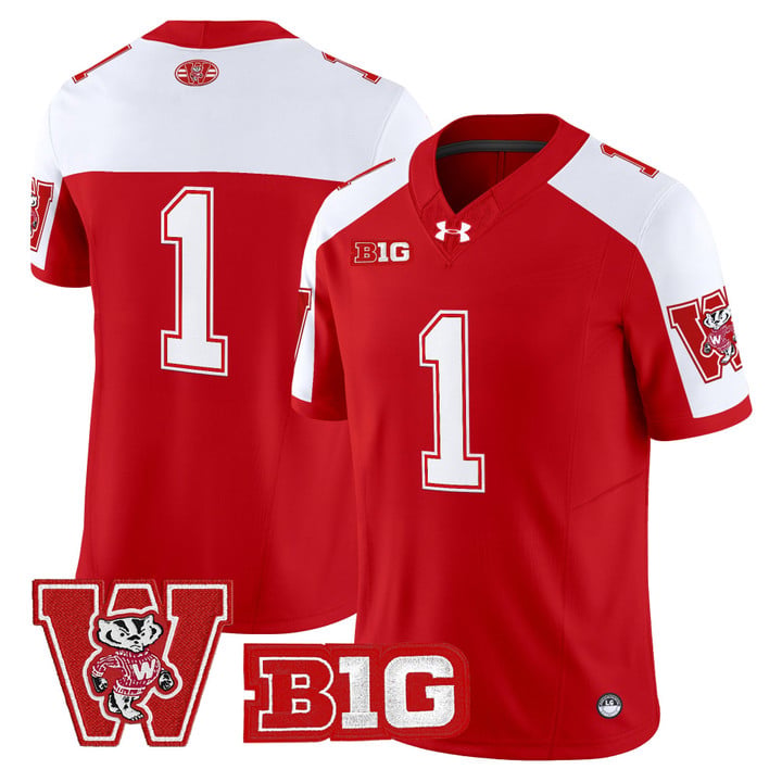 Team Jersey #1 Wisconsin Badgers Throwback Stitched Red Alter by My Store NCAA Football Jerseys