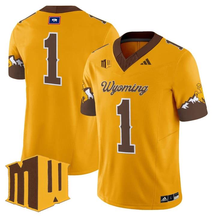 Team Jersey #1 Wyoming Cowboys 2025 Vapor Limited Stitched Gold Limited by NCAA Football Jersey