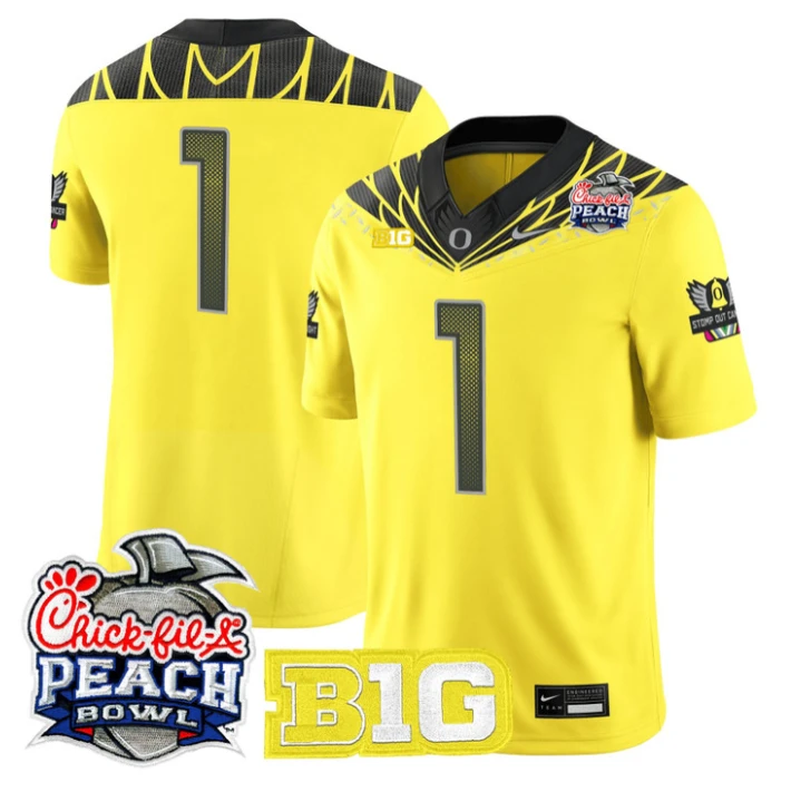Team Jersey #541 Oregon Ducks 2026 Peach Bowl Patch Limited Stitched Yellow by NCAA Football Jersey