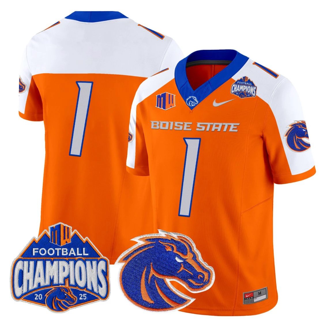 Team Jersey #1 Boise State Broncos 2025 Mountain West Champions Stitched by My Store NCAA Football Jerseys