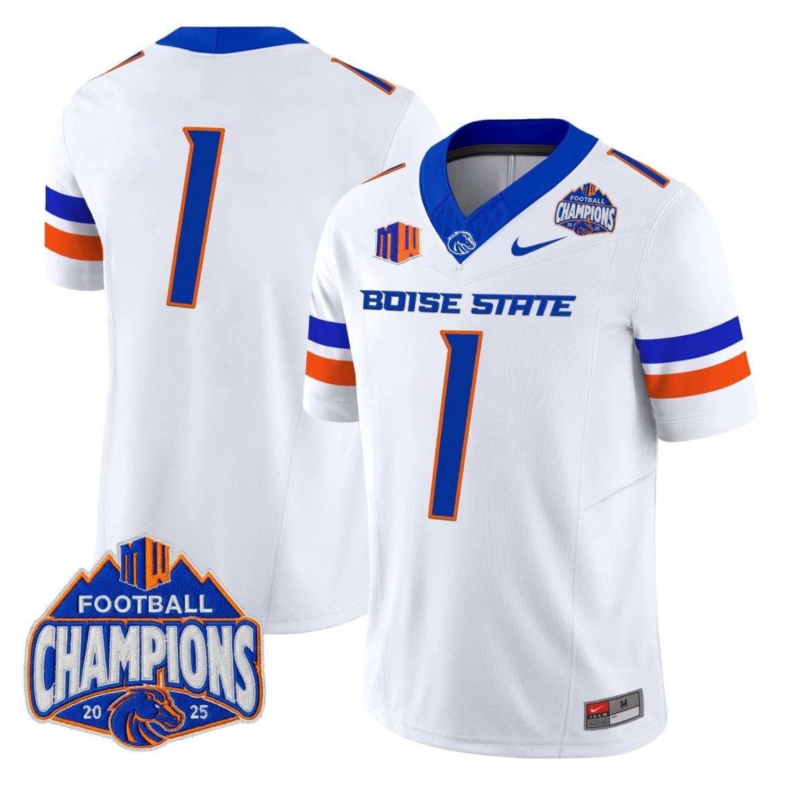 Team Jersey #1 Boise State Broncos 2025 Mountain West Champions Stitched by My Store NCAA Football Jerseys