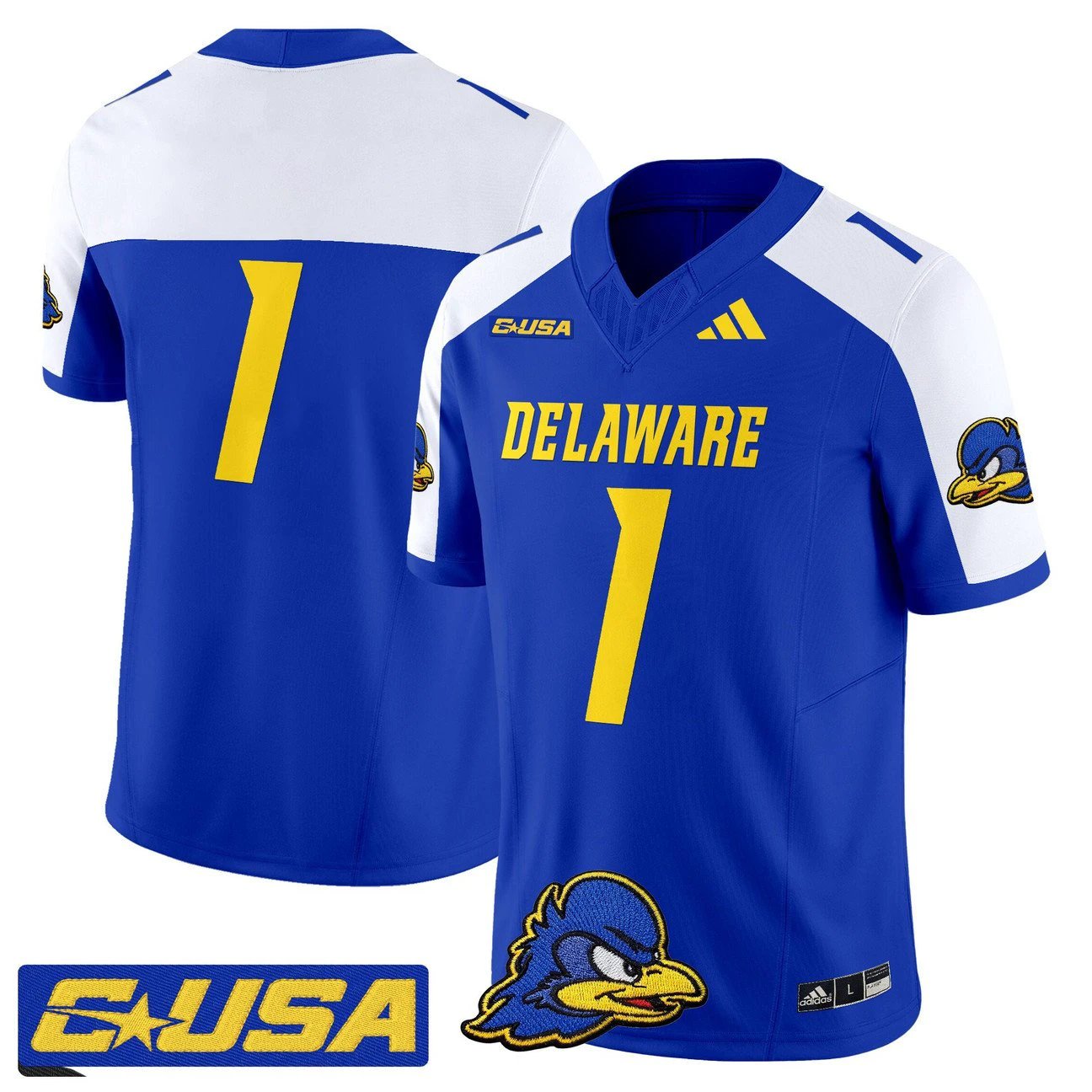 Team Jersey #1 Delaware Blue Hens 2025 Vapor Limited Stitched by My Store NCAA Football Jerseys