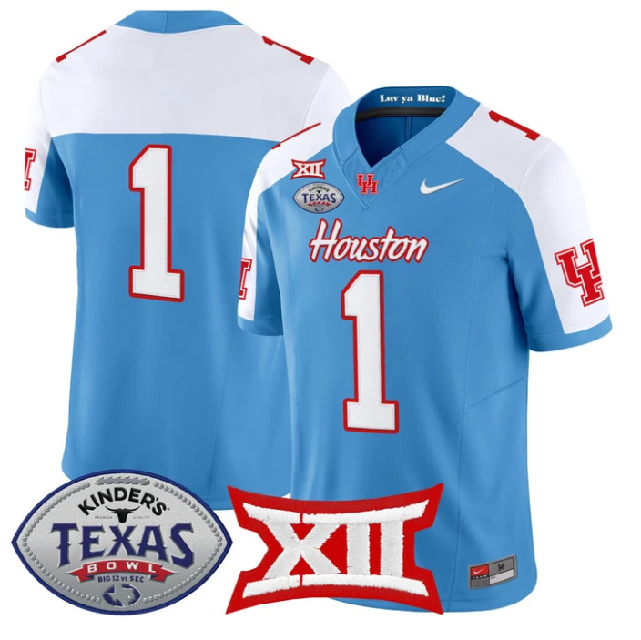 Team Jersey #1 Houston Cougars 2025 Texas Bowl Patch Stitched by My Store NCAA Football Jerseys