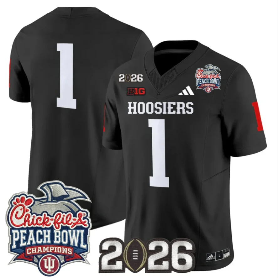 Team Jersey #1 Indiana Hoosiers 2026 Peach Bowl Champions CFP Finals Stitched by My Store NCAA Football Jerseys