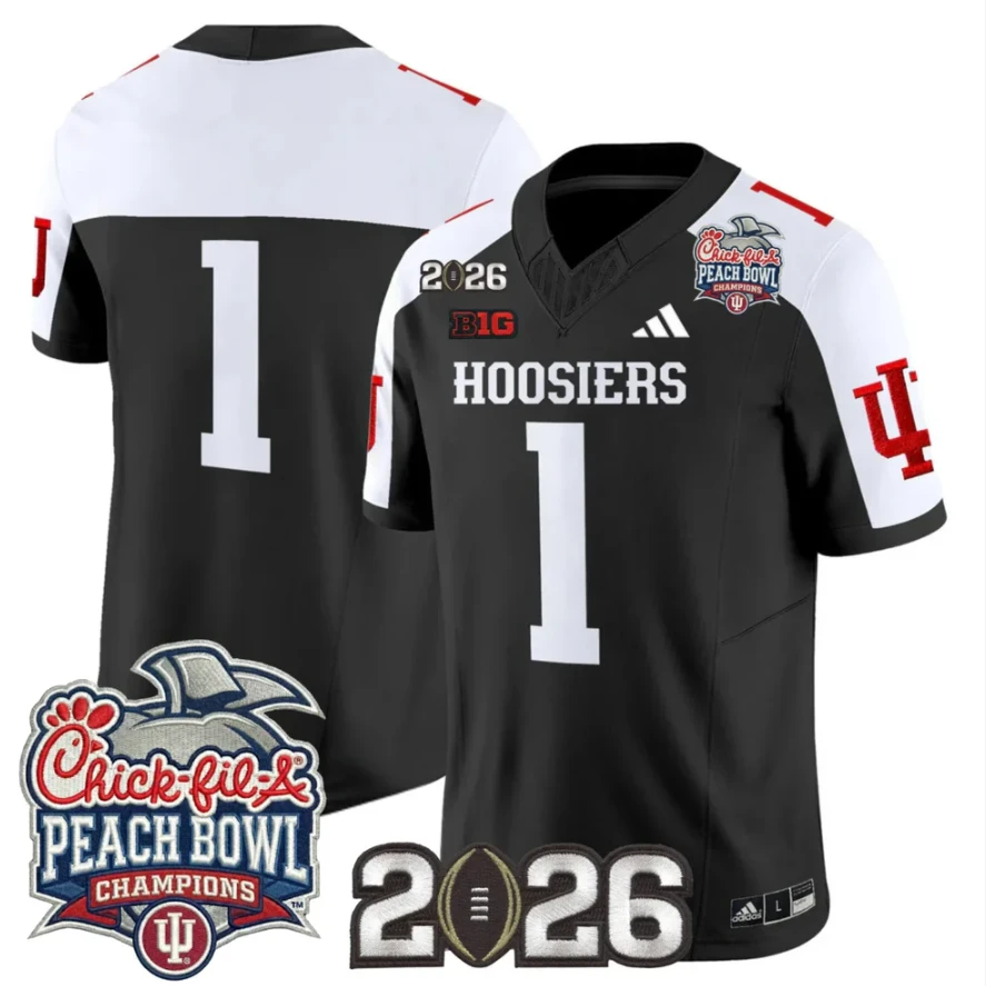 Team Jersey #1 Indiana Hoosiers 2026 Peach Bowl Champions CFP Finals Stitched by My Store NCAA Football Jerseys