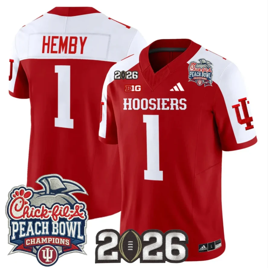 Team Jersey #1 Indiana Hoosiers 2026 Peach Bowl Champions CFP Finals Stitched by My Store NCAA Football Jerseys