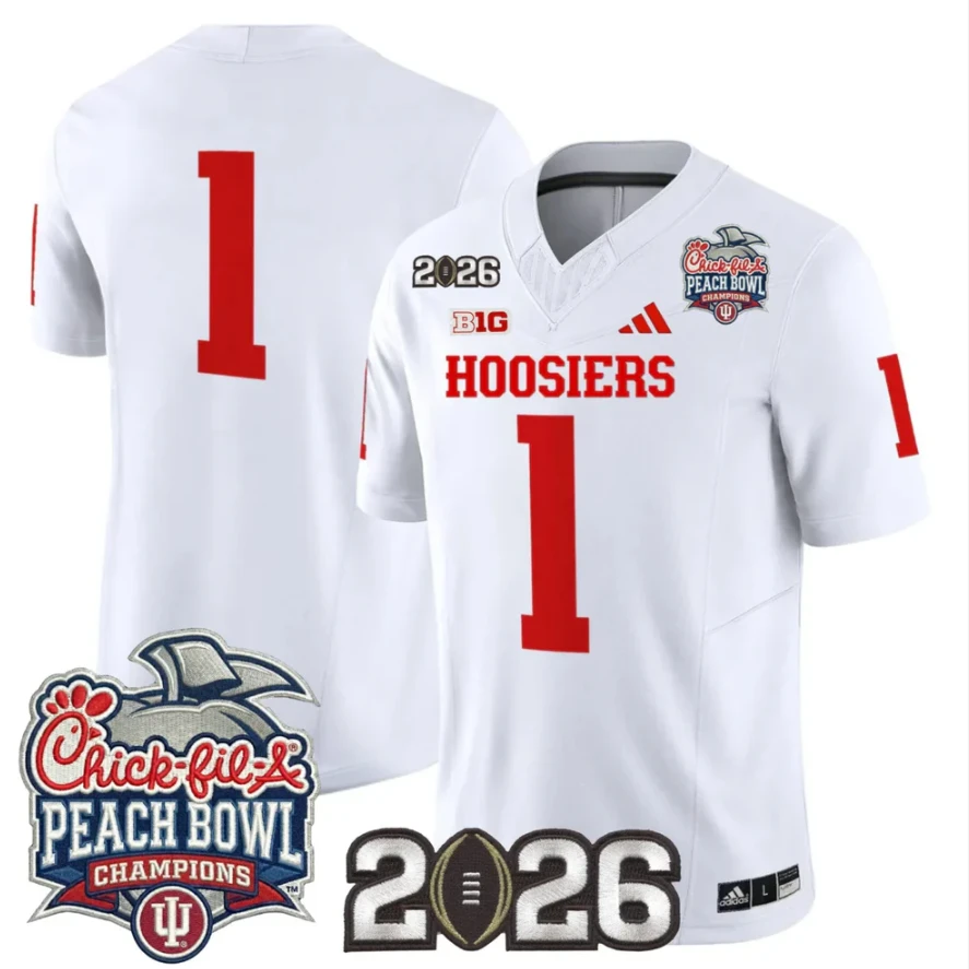 Team Jersey #1 Indiana Hoosiers 2026 Peach Bowl Champions CFP Finals Stitched by My Store NCAA Football Jerseys
