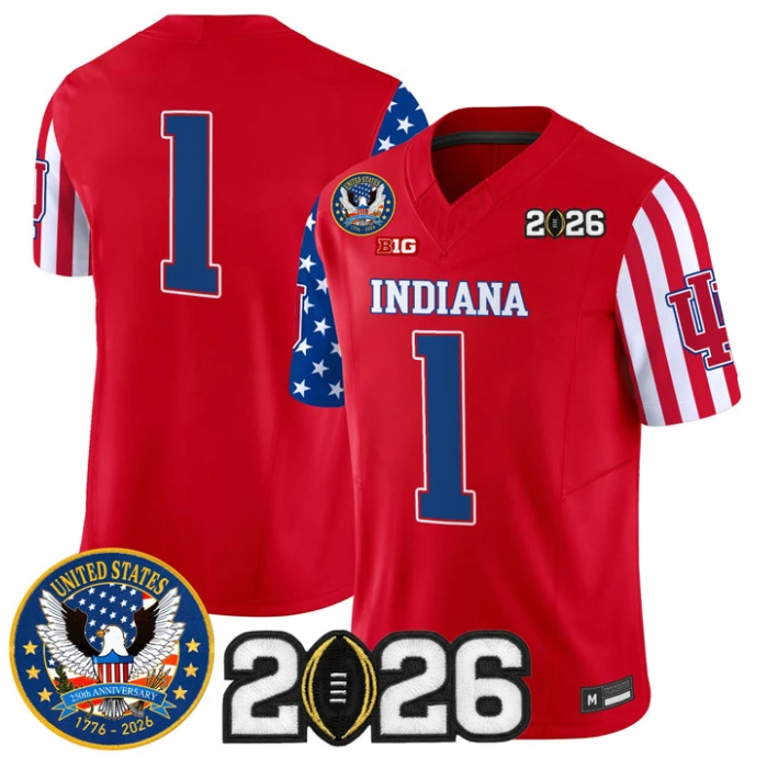 Team Jersey #1 Indiana Hoosiers America 250 Edition 2026 CFP Final Patch Stitched by My Store NCAA Football Jerseys