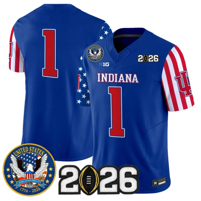 Team Jersey #1 Indiana Hoosiers America 250 Edition 2026 CFP Final Patch Stitched by My Store NCAA Football Jerseys