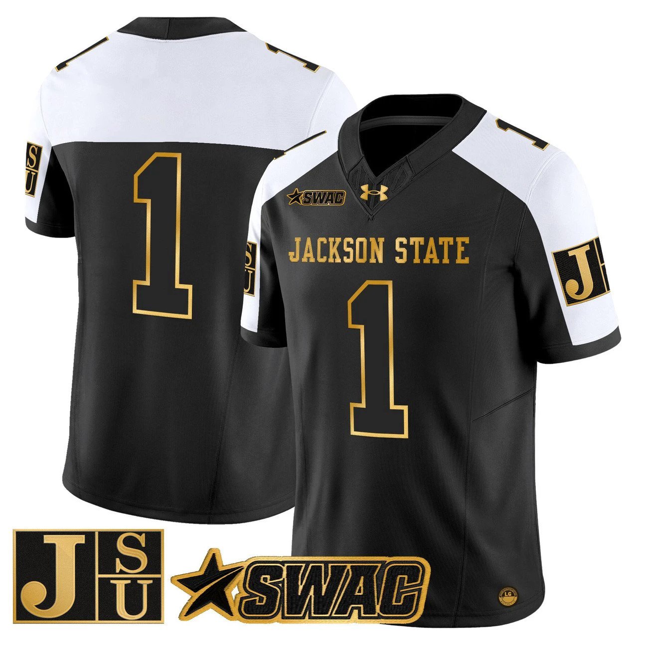 Team Jersey #1 Jackson State Tigers 2025 Gold Vapor Stitched by My Store NCAA Football Jerseys