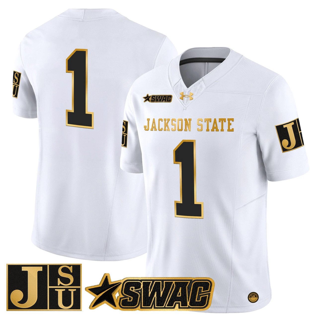 Team Jersey #1 Jackson State Tigers 2025 Gold Vapor Stitched by My Store NCAA Football Jerseys