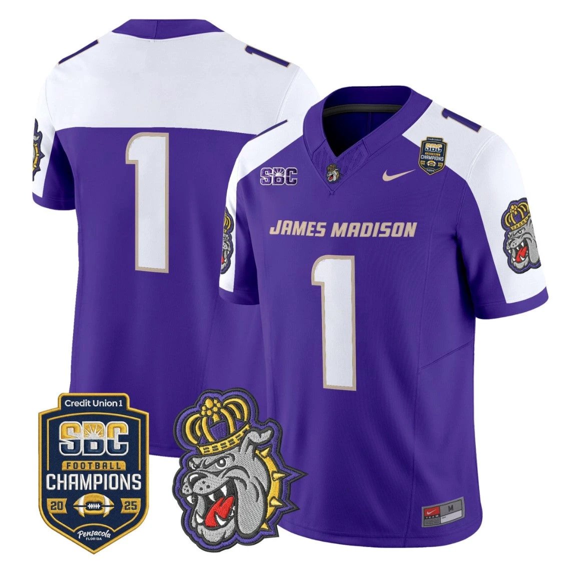 Team Jersey #1 James Madison Dukes 2025 SBC Champions Vapor Stitched by My Store NCAA Football Jerseys