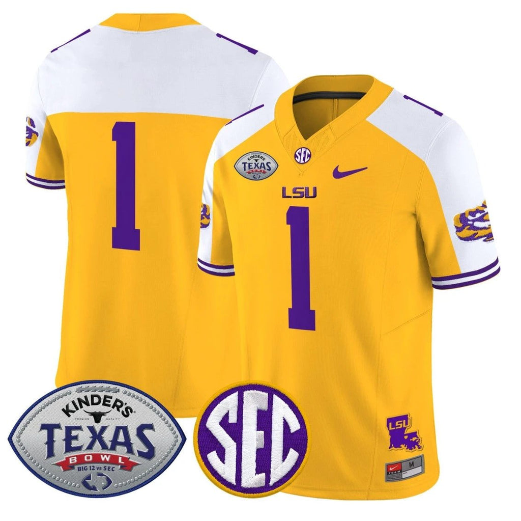 Team Jersey #1 LSU Tigers 2025 Texas Bowl Vapor Limited Stitched by My Store NCAA Football Jerseys
