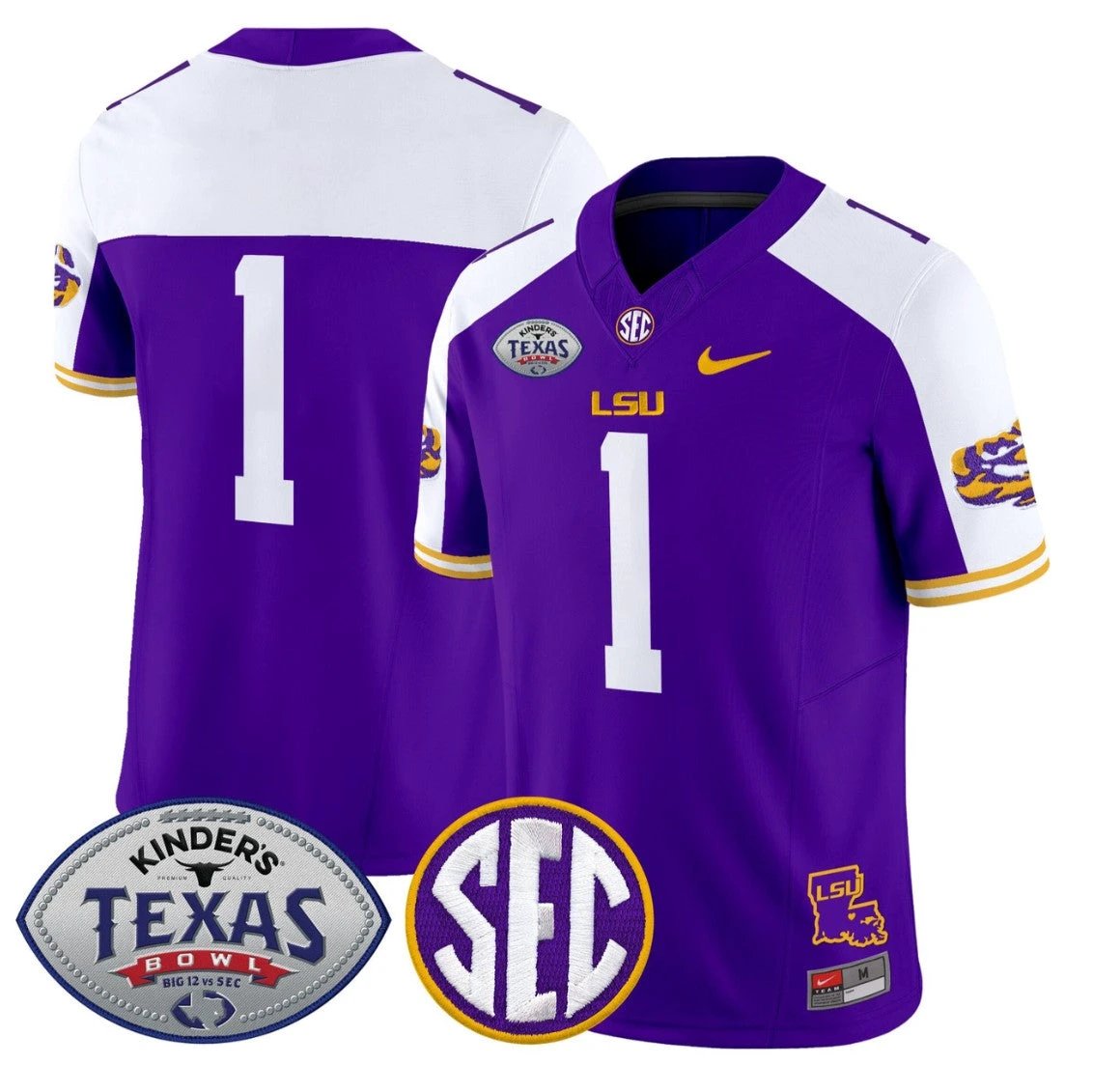 Team Jersey #1 LSU Tigers 2025 Texas Bowl Vapor Limited Stitched by My Store NCAA Football Jerseys