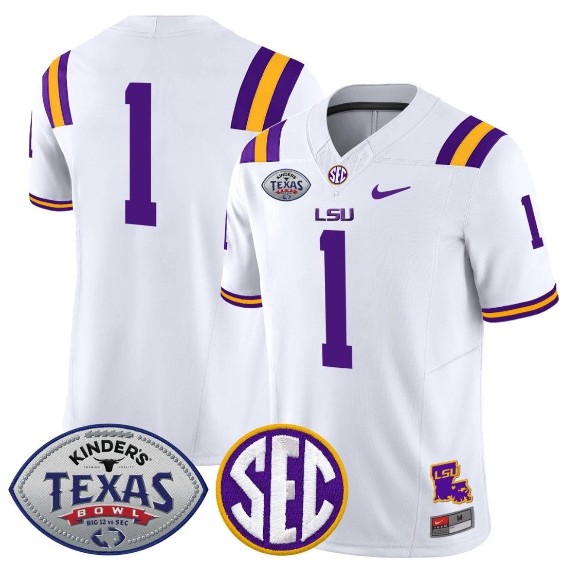 Team Jersey #1 LSU Tigers 2025 Texas Bowl Vapor Limited Stitched by My Store NCAA Football Jerseys