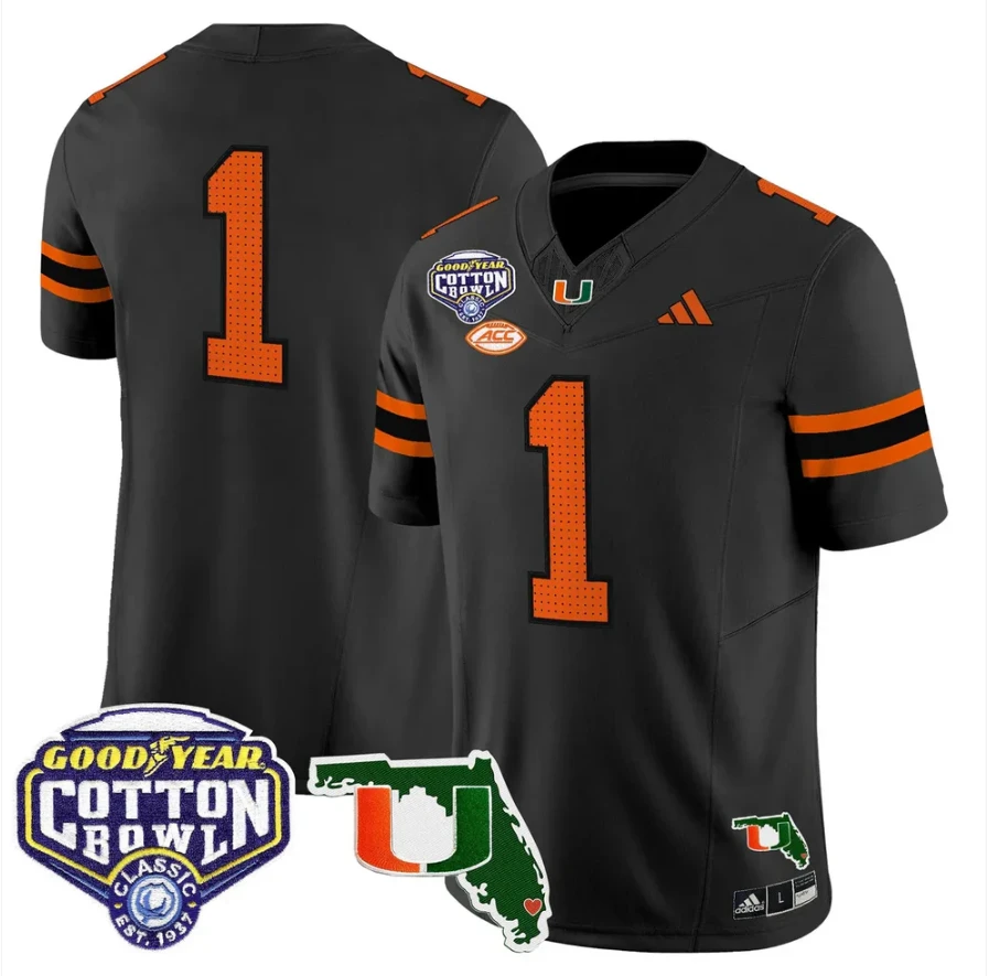 Team Jersey #1 Miami Hurricanes 2025 Cotton Bowl Florida Stitched by My Store NCAA Football Jerseys