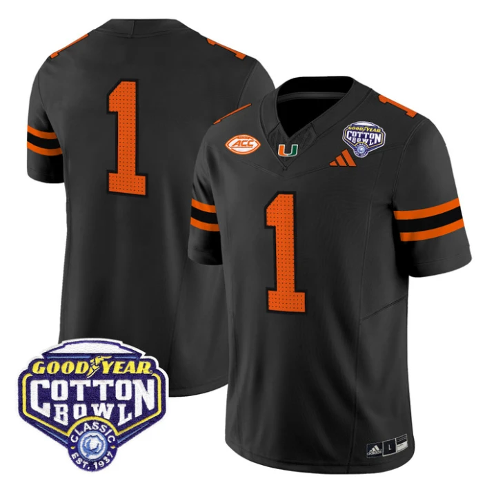 Team Jersey #1 Miami Hurricanes 2025 Cotton Bowl Patch Stitched by My Store NCAA Football Jerseys