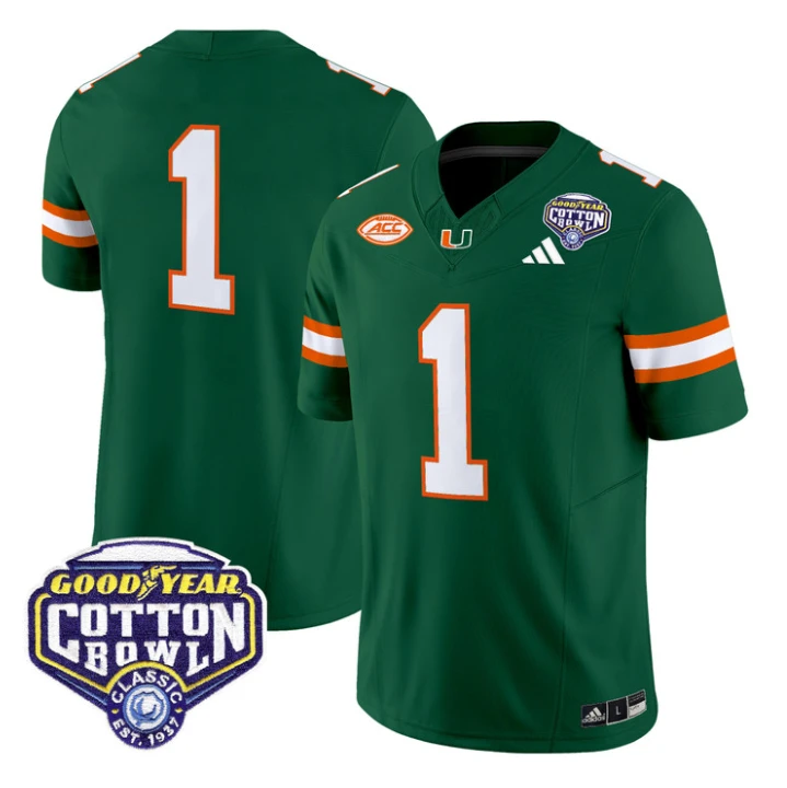 Team Jersey #1 Miami Hurricanes 2025 Cotton Bowl Patch Stitched by My Store NCAA Football Jerseys