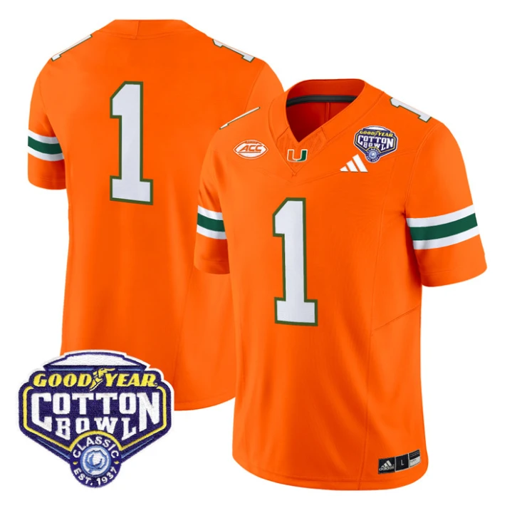 Team Jersey #1 Miami Hurricanes 2025 Cotton Bowl Patch Stitched by My Store NCAA Football Jerseys