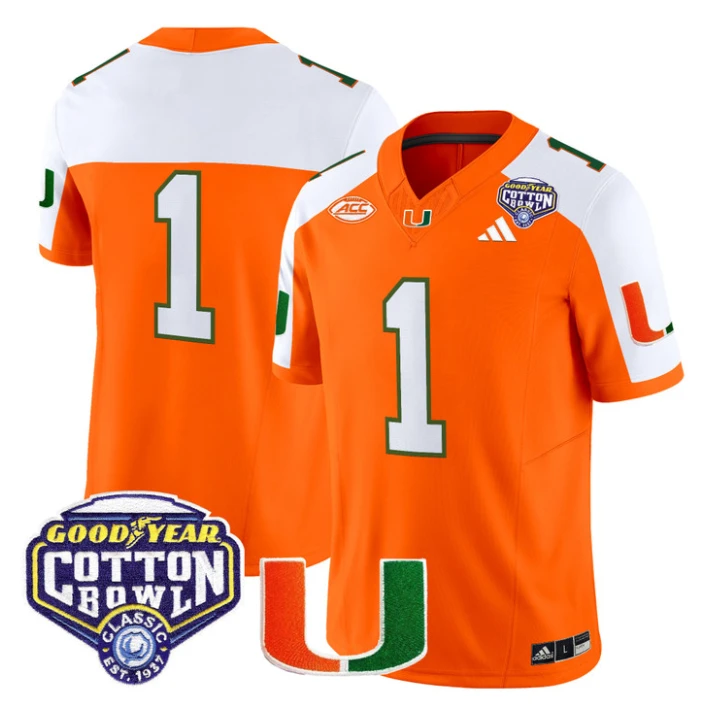 Team Jersey #1 Miami Hurricanes 2025 Cotton Bowl Patch Stitched by My Store NCAA Football Jerseys