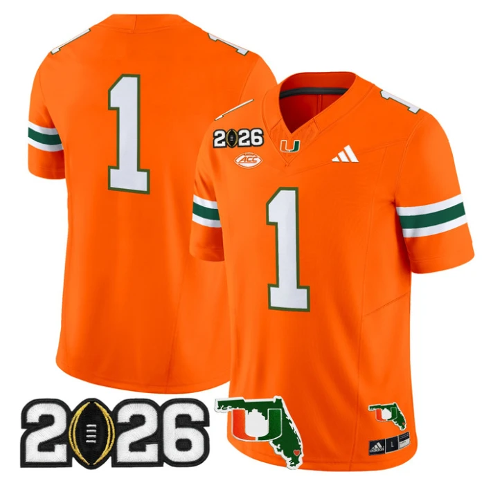 Team Jersey #1 Miami Hurricanes 2026 CFP Final Florida Patch Stitched by My Store NCAA Football Jerseys
