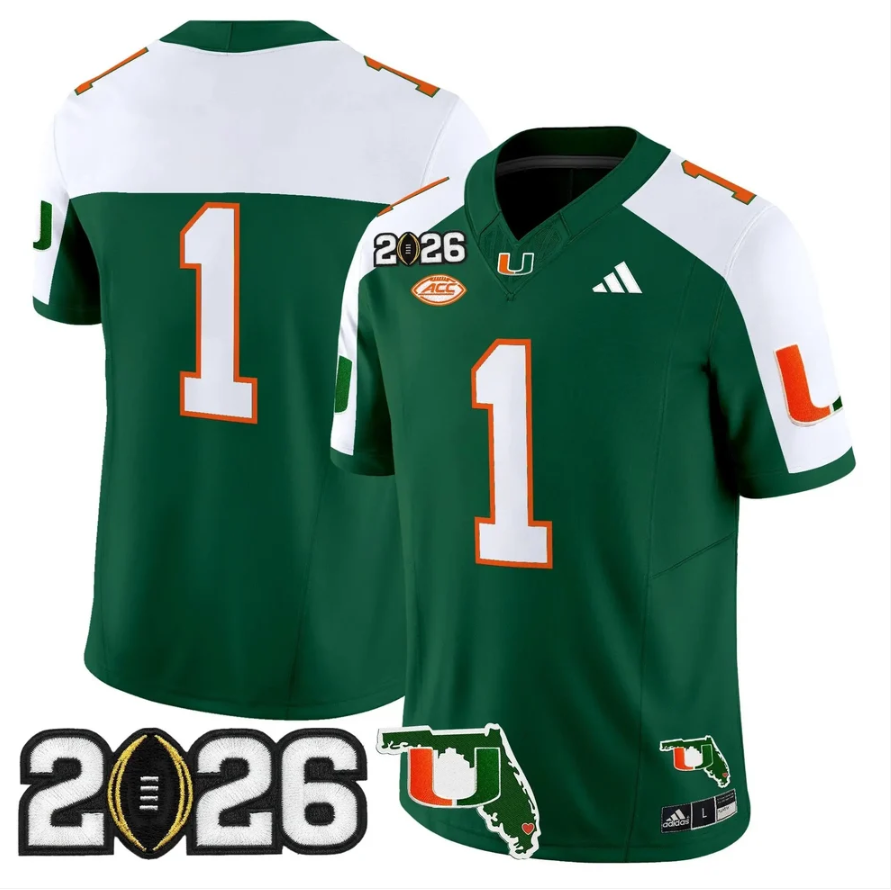 Team Jersey #1 Miami Hurricanes 2026 CFP Final Patch Stitched by My Store NCAA Football Jerseys