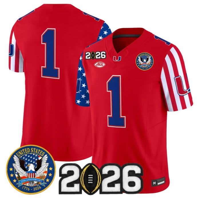 Team Jersey #1 Miami Hurricanes America 250 Edition 2026 CFP Patch Stitched by My Store NCAA Football Jerseys