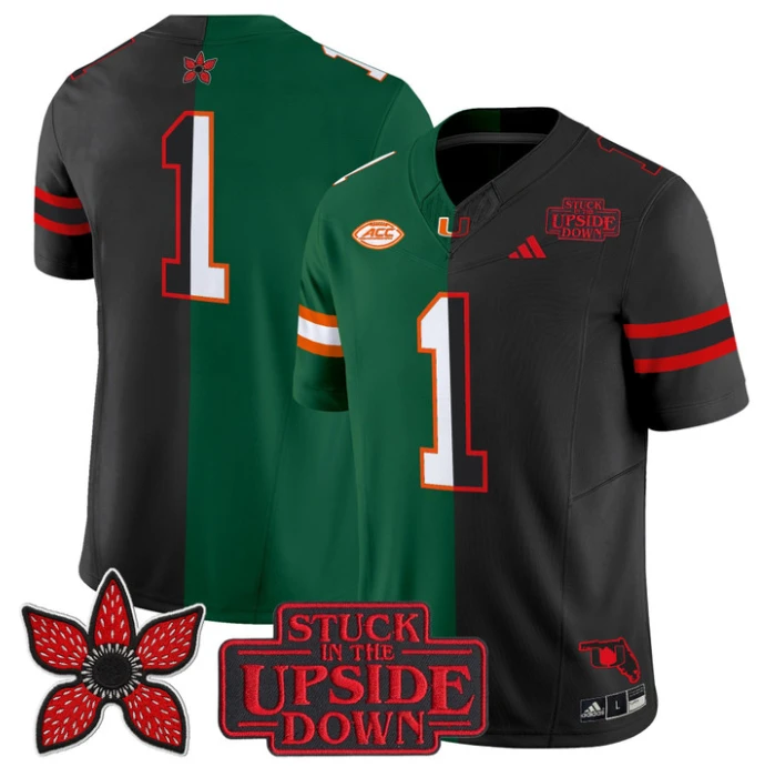 Team Jersey #1 Miami Hurricanes Upside Down Edition Stitched by My Store NCAA Football Jerseys