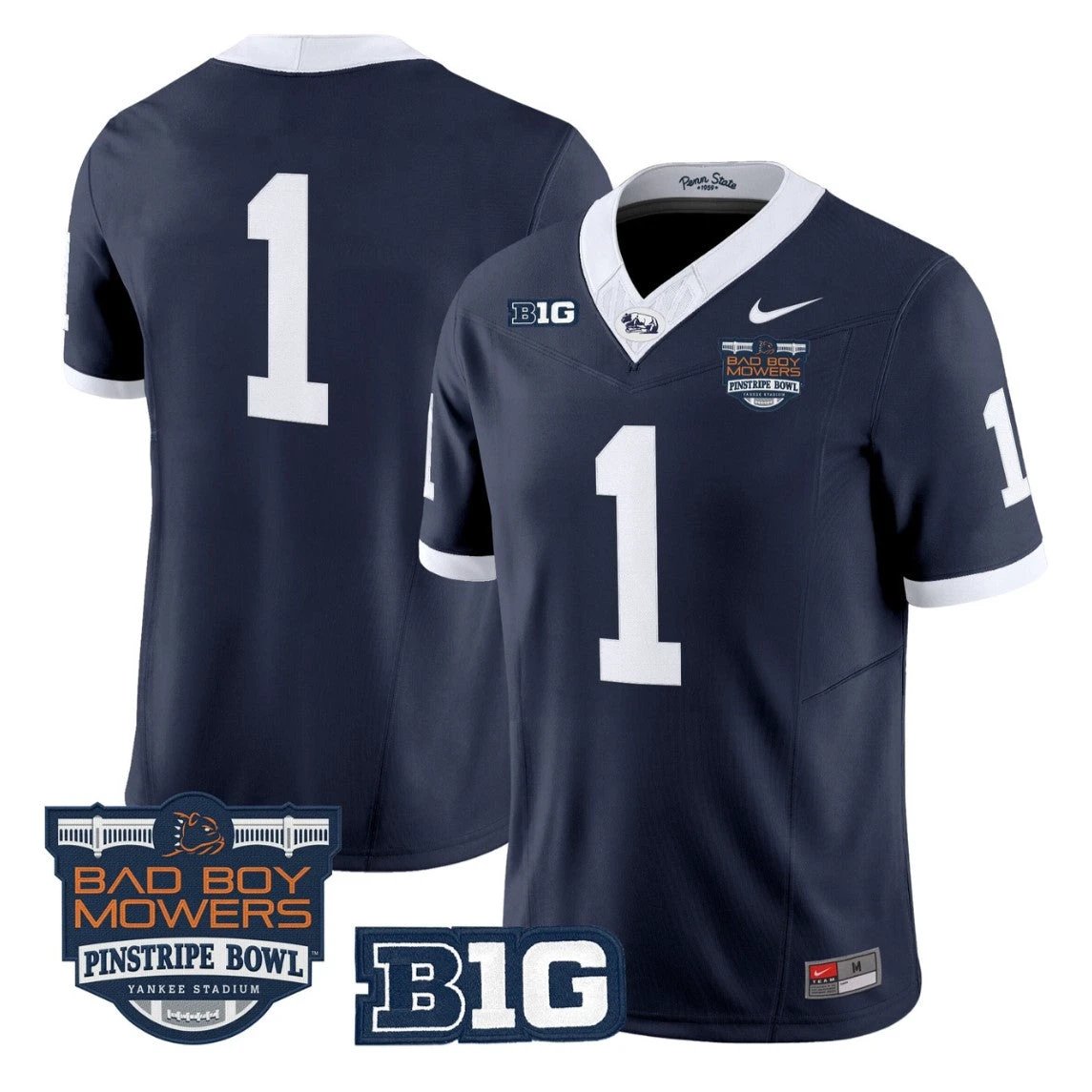 Team Jersey #1 Penn State Throwback Pinstripe Bowl Patch Stitched by My Store NCAA Football Jerseys