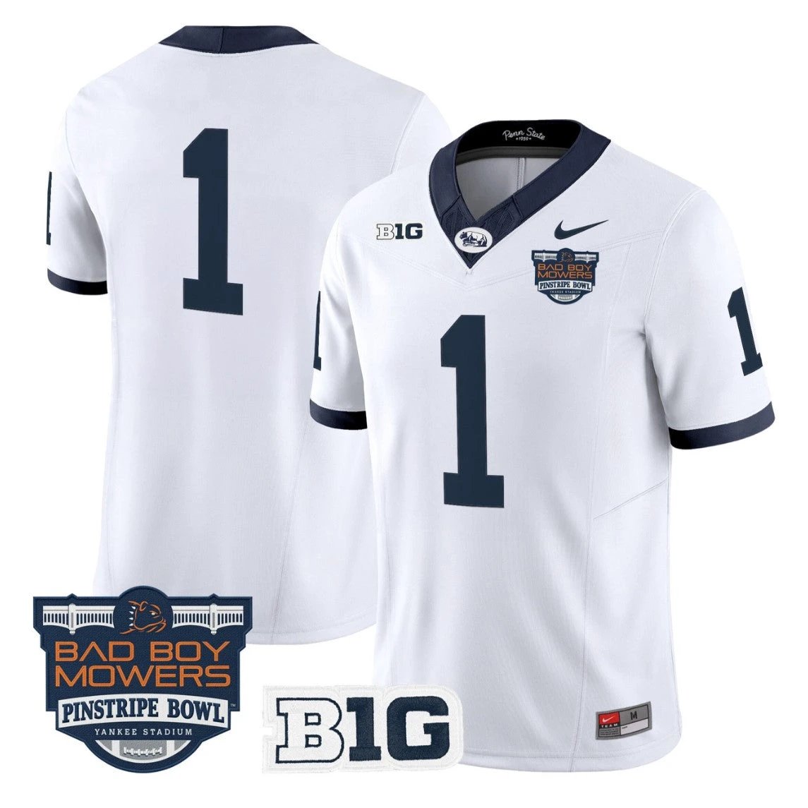 Team Jersey #1 Penn State Throwback Pinstripe Bowl Patch Stitched by My Store NCAA Football Jerseys