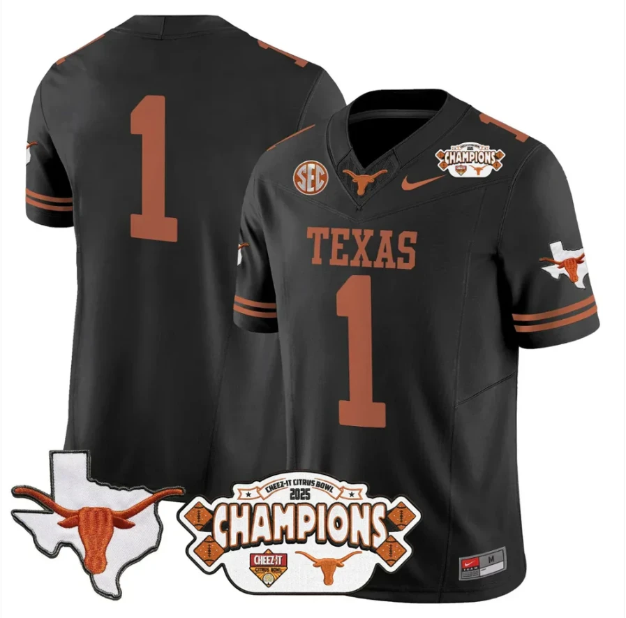 Team Jersey #1 Texas 2025 State Map Citrus Bowl Champions Stiched by My Store NCAA Football Jerseys