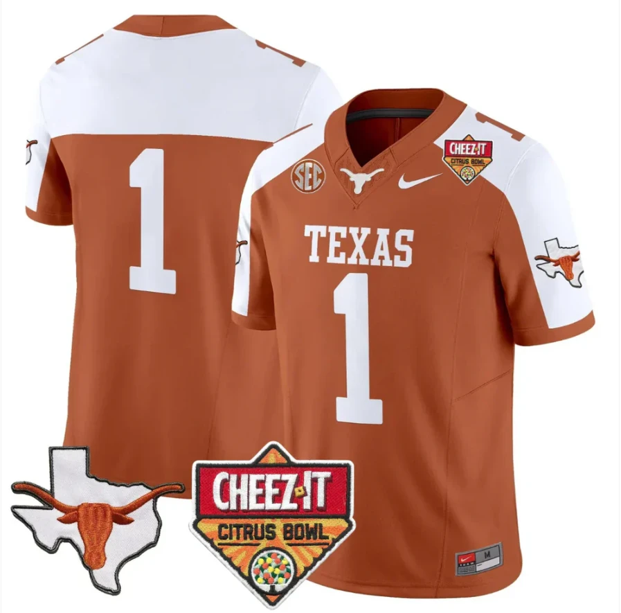 Team Jersey #1 Texas Longhorns 2025 State Map Citrus Bowl Patch Stitched by My Store NCAA Football Jerseys