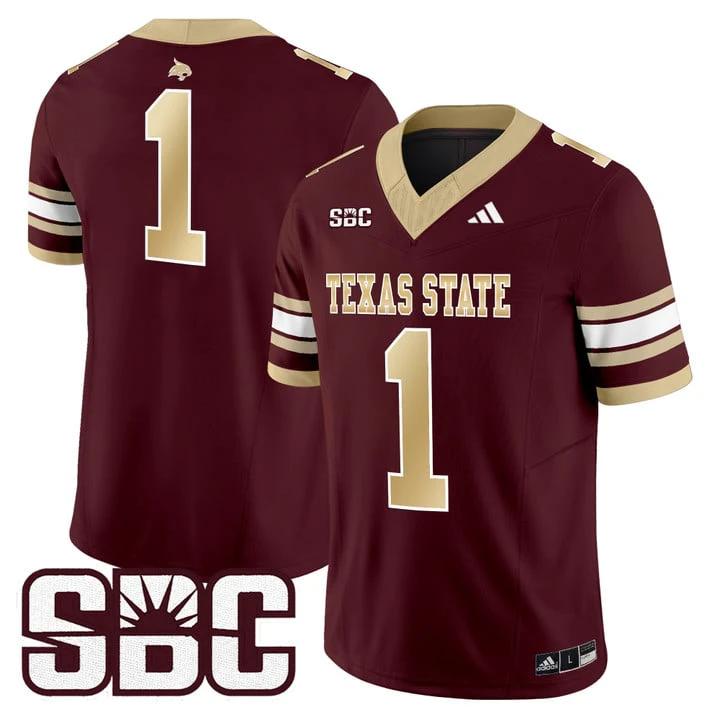 Team Jersey #1 Texas State Bobcats 2025 Vapor Limited Stitched by My Store NCAA Football Jerseys