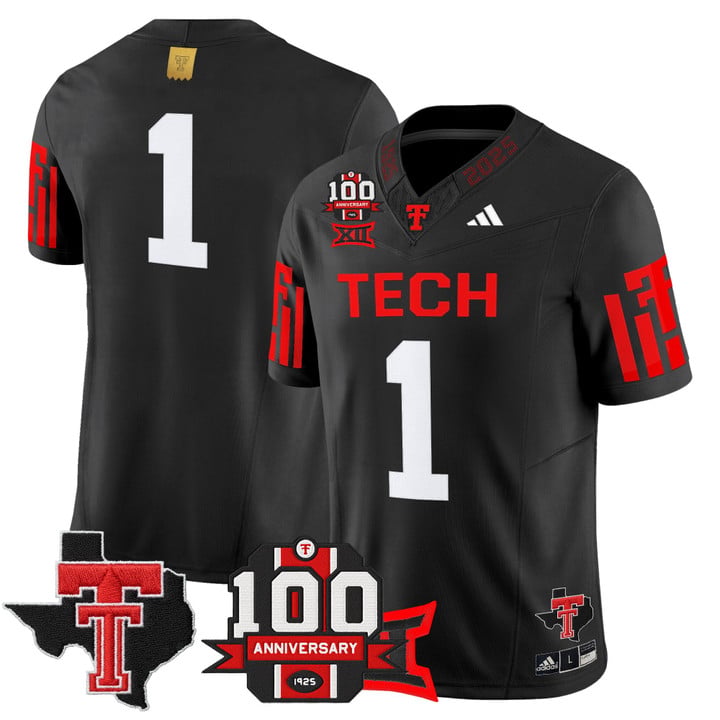 Team Jersey #1 Texas Tech 100th Anniversary Patch 2025 Stitched by My Store NCAA Football Jerseys