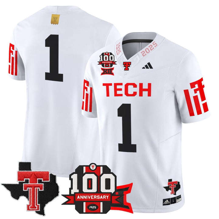 Team Jersey #1 Texas Tech 100th Anniversary Patch 2025 Stitched by My Store NCAA Football Jerseys