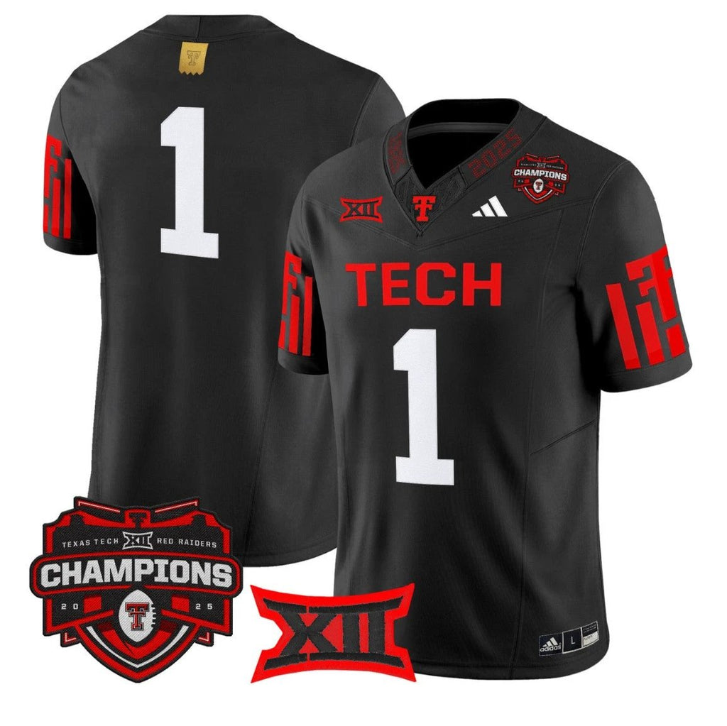 Team Jersey #1 Texas Tech 2025 Big 12 Champions Vapor Limited Stitched by My Store NCAA Football Jerseys