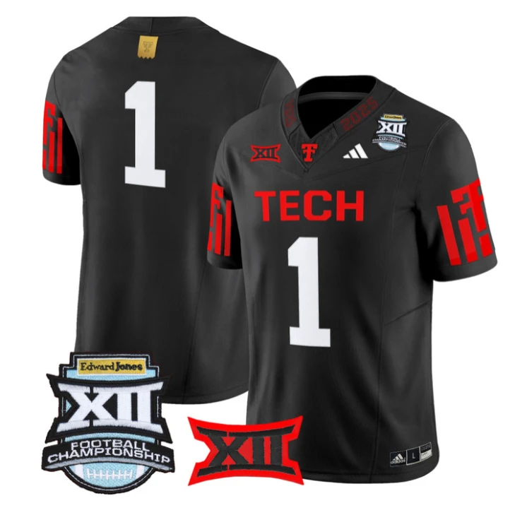 Team Jersey #1 Texas Tech Red Raiders 2025 Big 12 Championship Stitched by My Store NCAA Football Jerseys