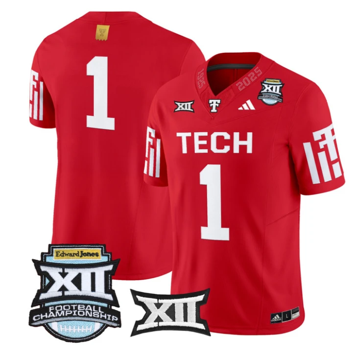 Team Jersey #1 Texas Tech Red Raiders 2025 Big 12 Championship Stitched by My Store NCAA Football Jerseys