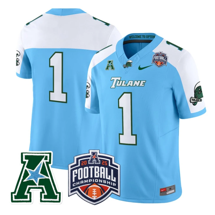 Team Jersey #1 Tulane Green Wave 2025 AAC Championship Vapor Stitched by My Store NCAA Football Jerseys