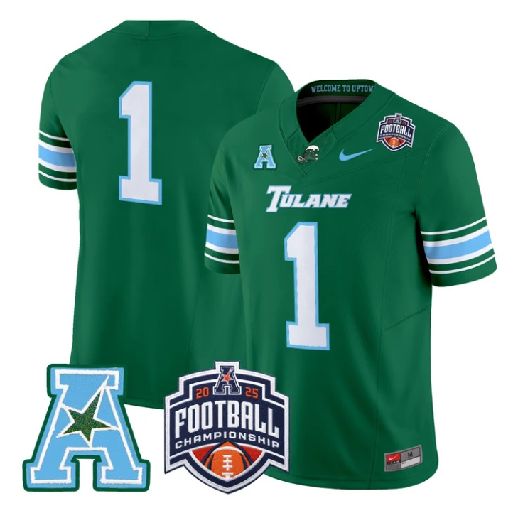 Team Jersey #1 Tulane Green Wave 2025 AAC Championship Vapor Stitched by My Store NCAA Football Jerseys