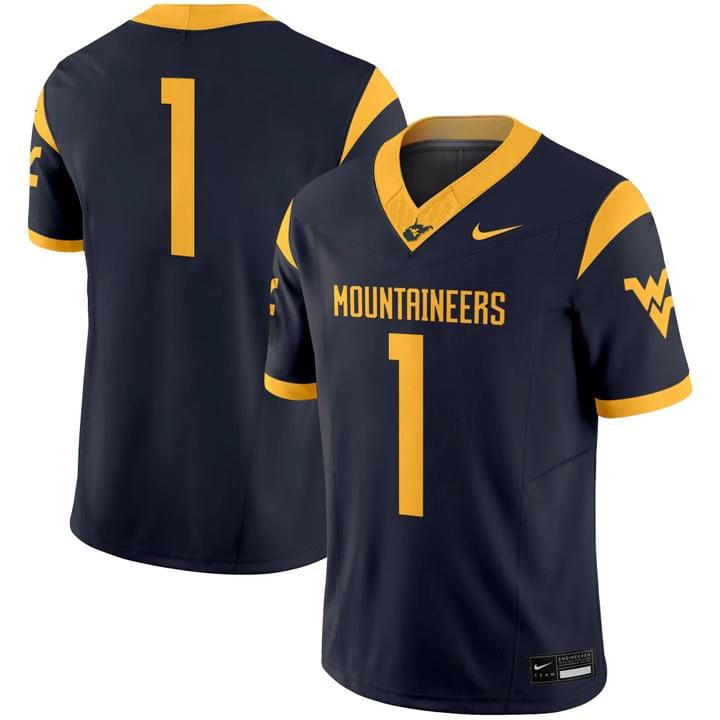 Team Jersey #1 West Virginia Mountaineers 2025 Vapor Limited Stitched by My Store NCAA Football Jerseys