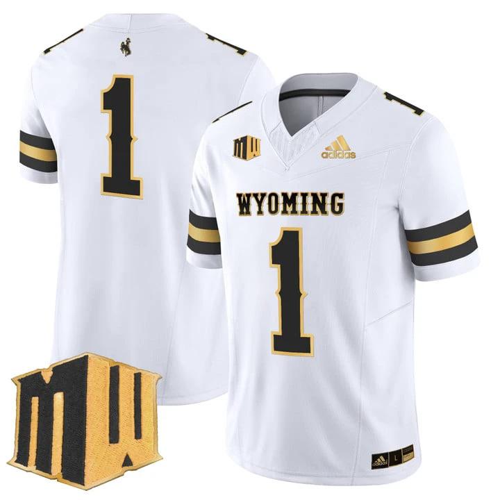 Team Jersey #1 Wyoming Cowboys 2025 Gold Vapor Limited Stitched by My Store NCAA Football Jerseys