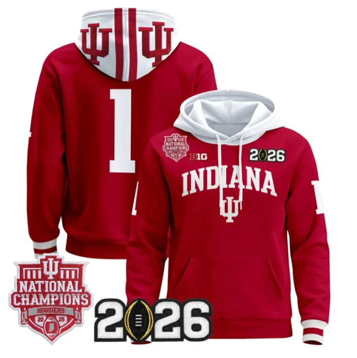 Team Pullover Hoodie #1 Hoosiers 2025 National Champions Stitched by Hoodie Pullover