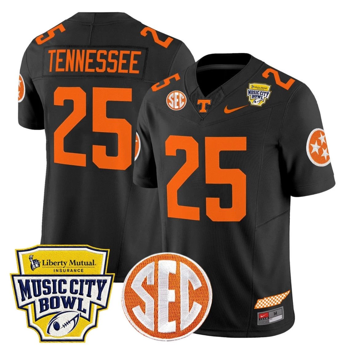 Tennessee Jersey #25 Tennessee Vols 2025 Music City Bowl Stitched Black by NCAA Football Jersey