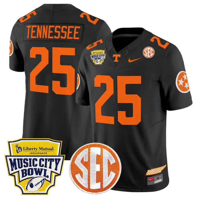 Tennessee Jersey #25 Tennessee Vols 2025 Music City Bowl Stitched Black by NCAA Football Jersey