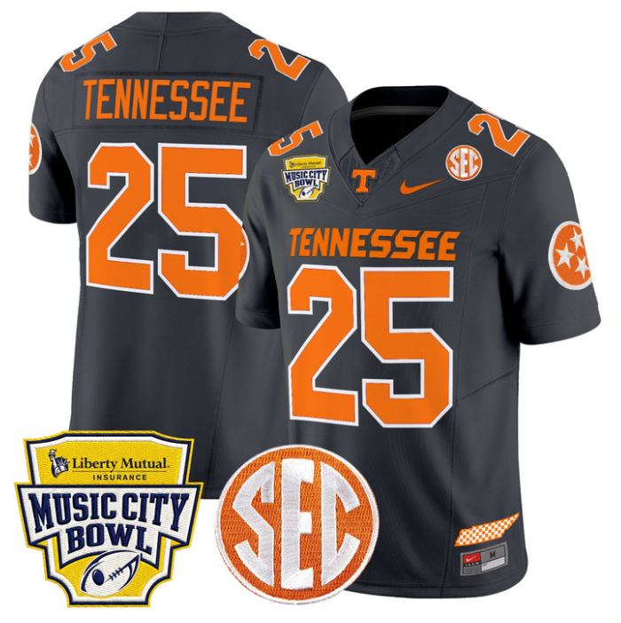 Tennessee Jersey #25 Tennessee Vols 2025 Music City Bowl Stitched Grey by NCAA Football Jersey