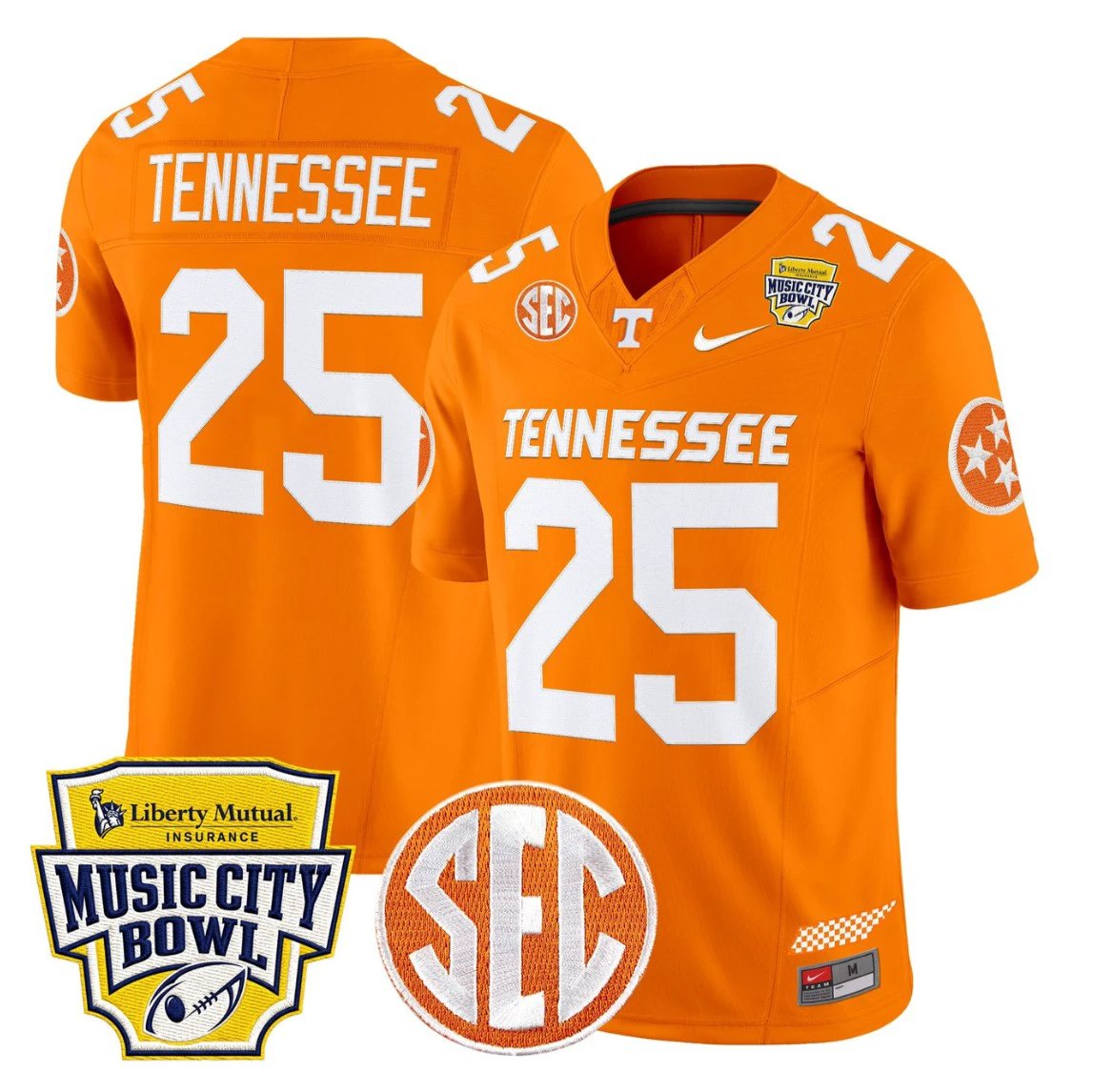Tennessee Jersey #25 Tennessee Vols 2025 Music City Bowl Stitched Orange by NCAA Football Jersey